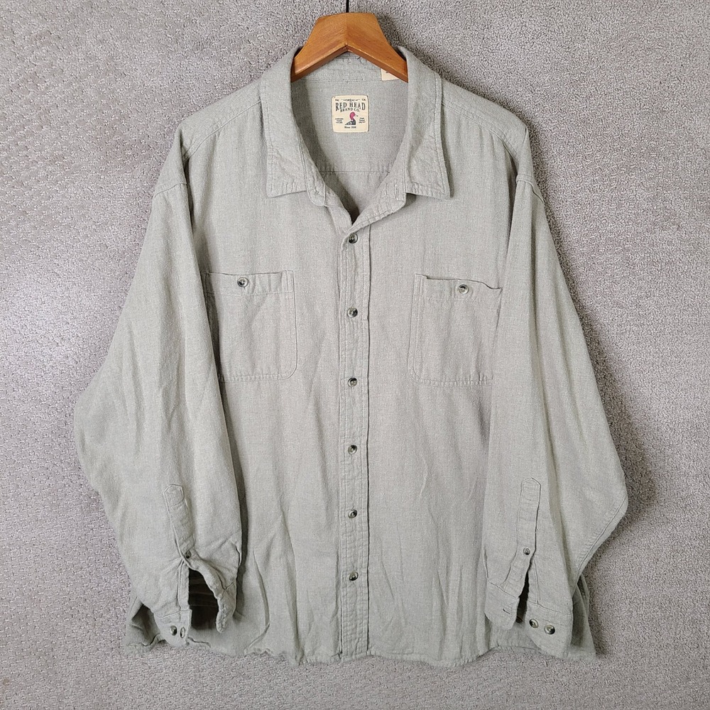 Red Head Shirt Mens 4XL Tan Button‎ Down Twill 100% Cotton Long Sleeve Casual